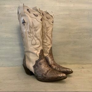 Reba by Justin Faux Tan Leather Bronze Snake Skin Cowgirl Boots Size 6.5 GC